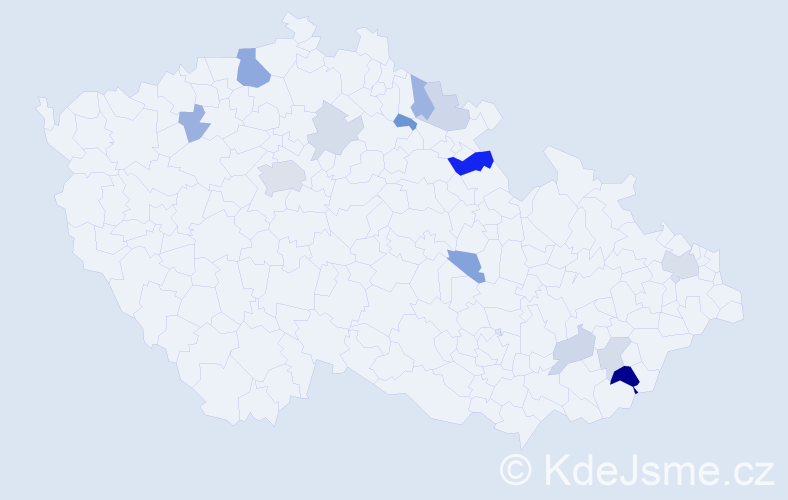 Příjmení: 'Domorádová', počet výskytů 27 v celé ČR