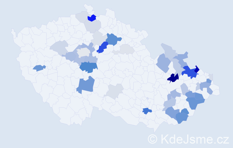 Příjmení: 'Kubela', počet výskytů 129 v celé ČR