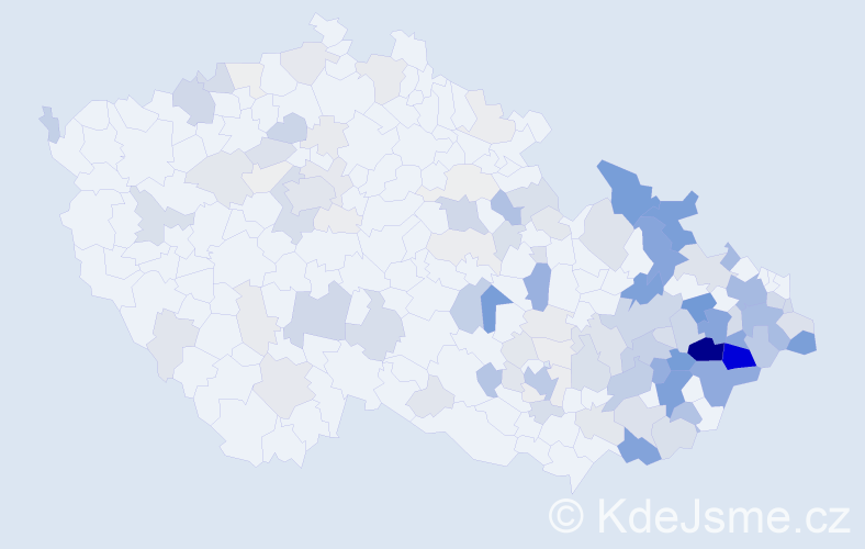 Příjmení: 'Bártek', počet výskytů 528 v celé ČR