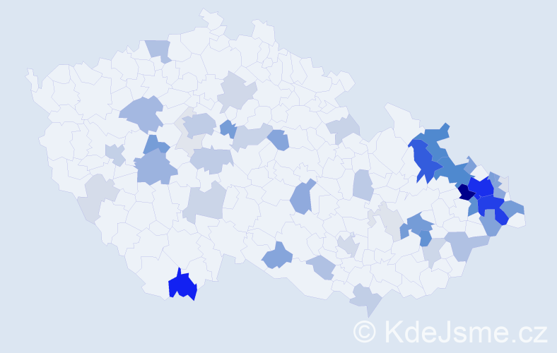 Příjmení: 'Kopec', počet výskytů 230 v celé ČR