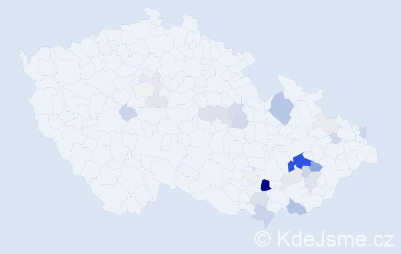 Příjmení: 'Cagášek', počet výskytů 74 v celé ČR