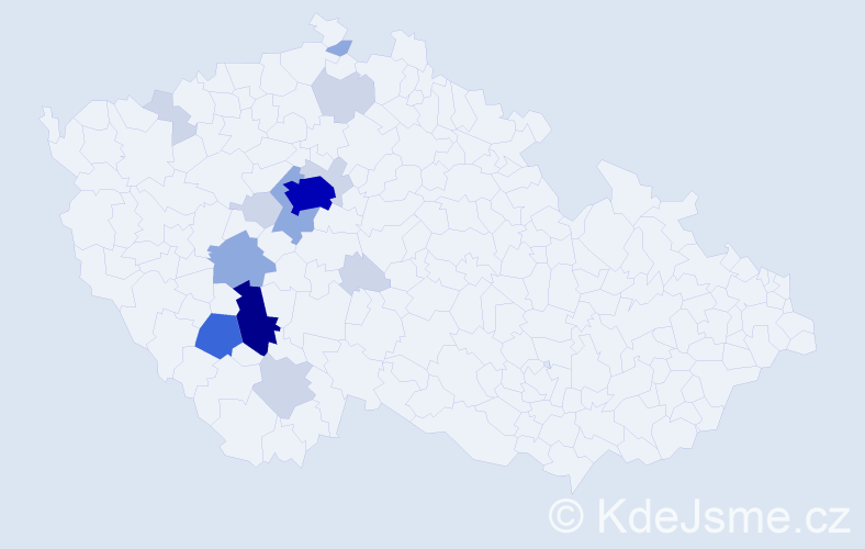 Příjmení: 'Čuřín', počet výskytů 47 v celé ČR