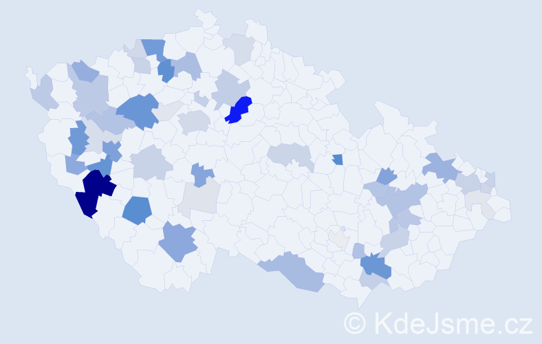 Příjmení: 'Šnejdar', počet výskytů 172 v celé ČR