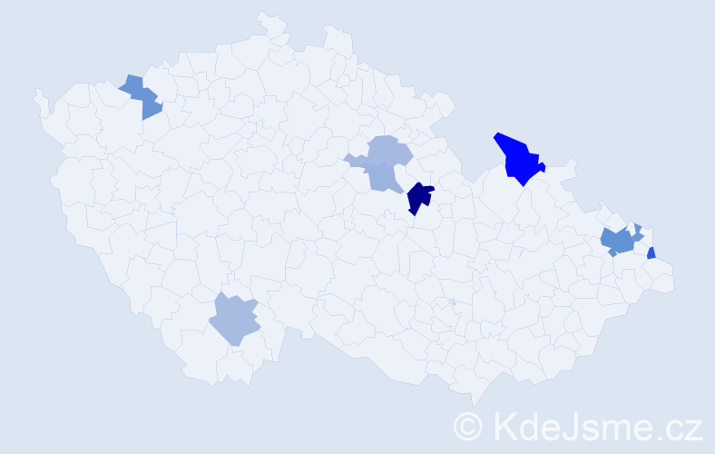 Příjmení: 'Vaškor', počet výskytů 15 v celé ČR