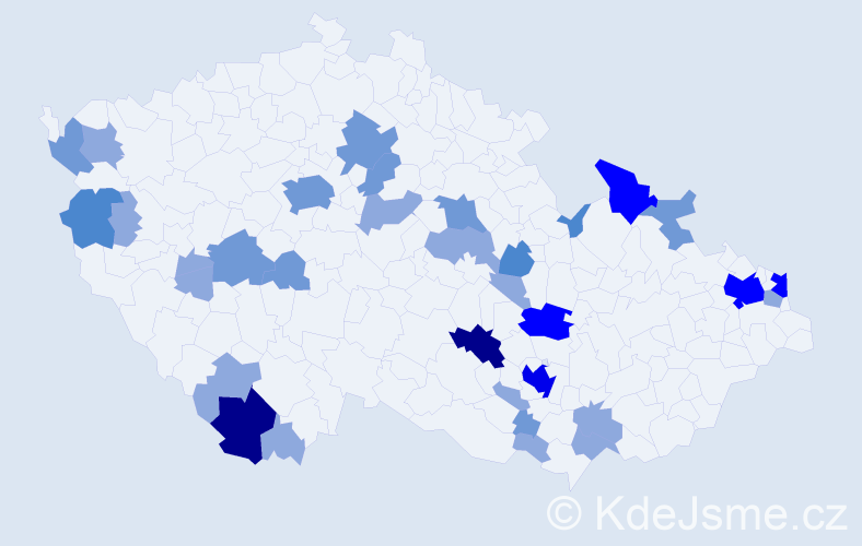 Příjmení: 'Valičková', počet výskytů 74 v celé ČR
