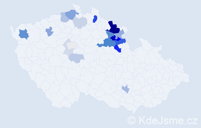 Příjmení: 'Podolník', počet výskytů 62 v celé ČR