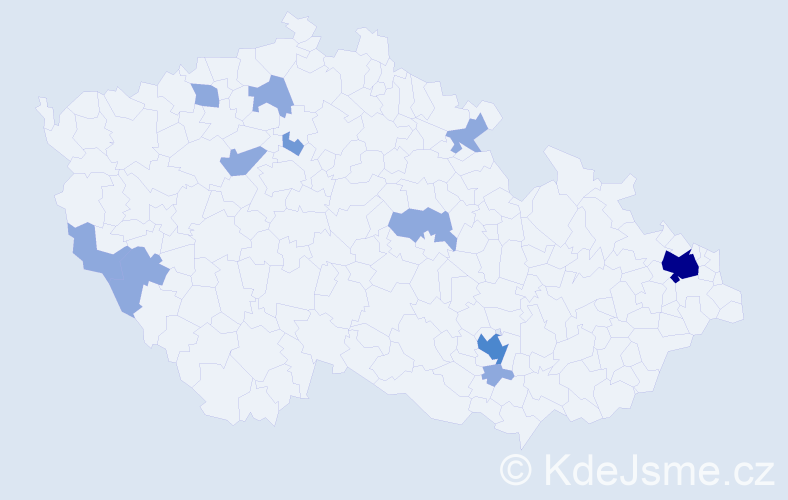 Příjmení: 'Trávniček', počet výskytů 19 v celé ČR