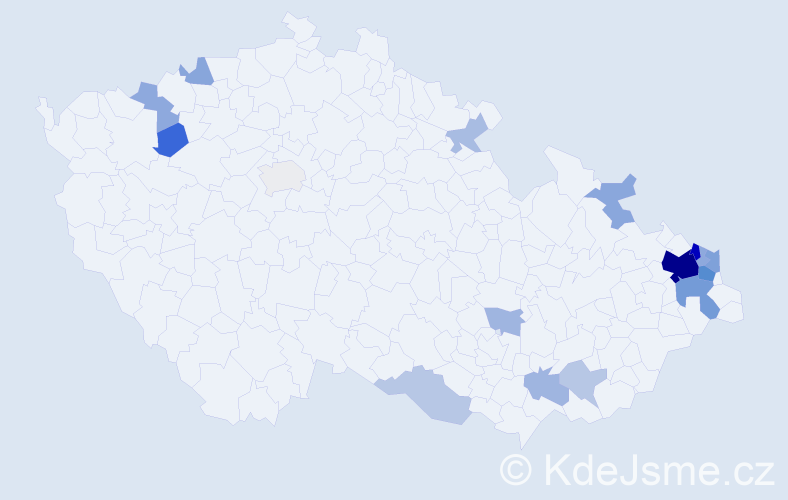Příjmení: 'Bastová', počet výskytů 45 v celé ČR