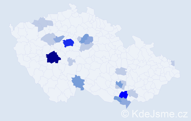 Příjmení: 'Hutr', počet výskytů 54 v celé ČR