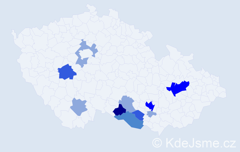 Příjmení: 'Pitauerová', počet výskytů 27 v celé ČR