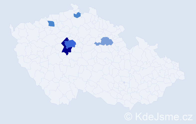 Příjmení: 'Tačner', počet výskytů 19 v celé ČR