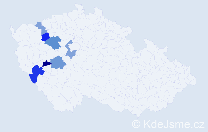 Příjmení: 'Prucha', počet výskytů 12 v celé ČR