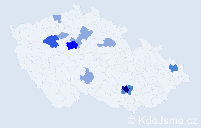Příjmení: 'Kuz', počet výskytů 22 v celé ČR