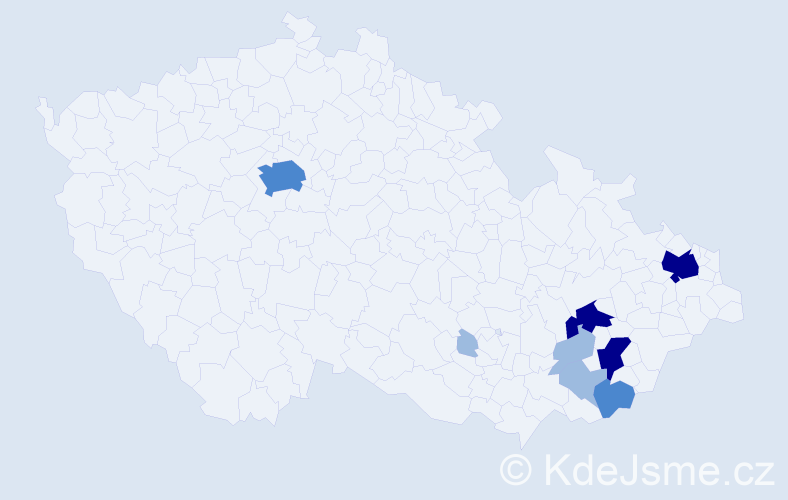 Příjmení: 'Hrubčová', počet výskytů 19 v celé ČR