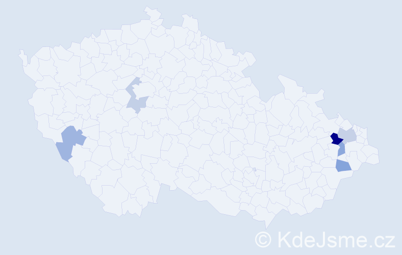 Příjmení: 'Tichopad', počet výskytů 9 v celé ČR