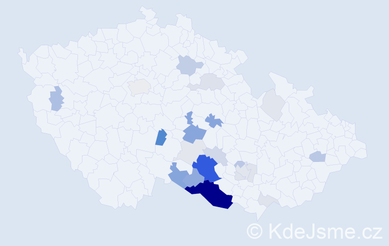 Příjmení: 'Prodělalová', počet výskytů 83 v celé ČR