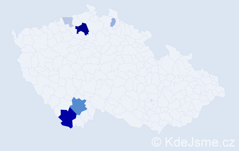 Příjmení: 'Csavoj', počet výskytů 17 v celé ČR