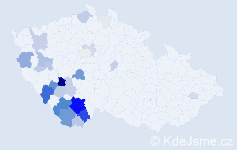 Příjmení: 'Hamberger', počet výskytů 103 v celé ČR
