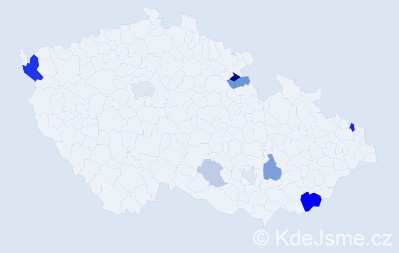 Příjmení: 'Pišojová', počet výskytů 24 v celé ČR