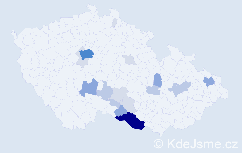 Příjmení: 'Nezveda', počet výskytů 54 v celé ČR