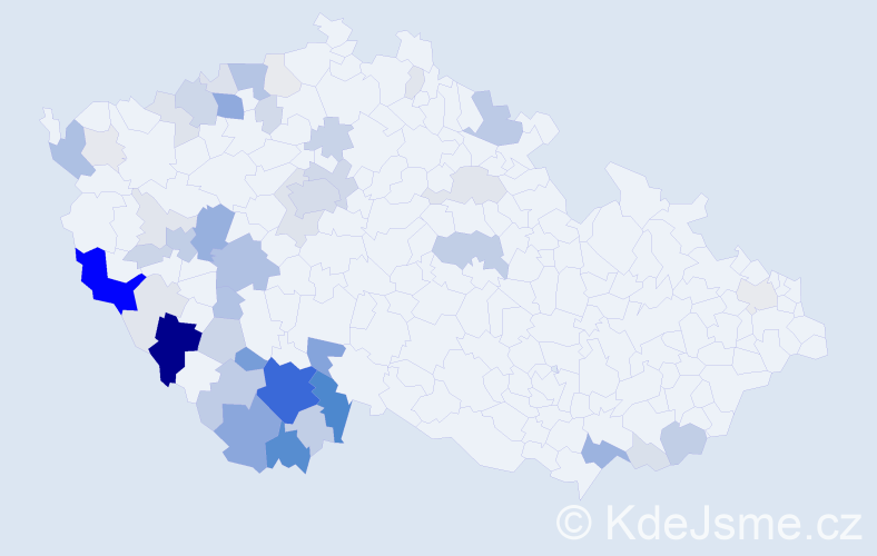 Příjmení: 'Kubal', počet výskytů 192 v celé ČR