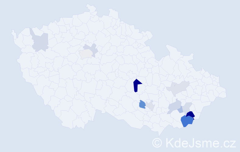 Příjmení: 'Maca', počet výskytů 26 v celé ČR