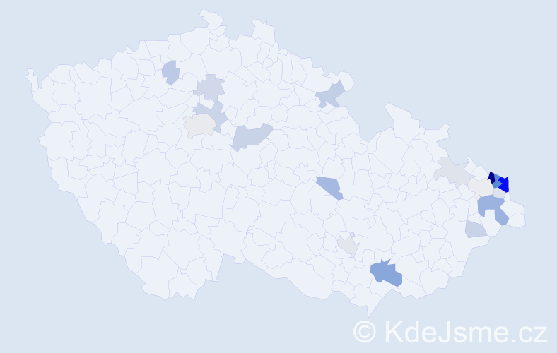 Příjmení: 'Krůl', počet výskytů 63 v celé ČR