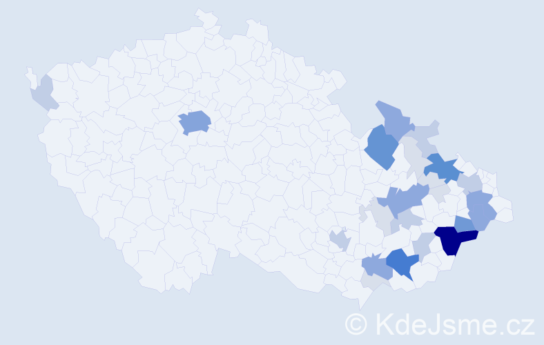 Příjmení: 'Kachtíková', počet výskytů 98 v celé ČR