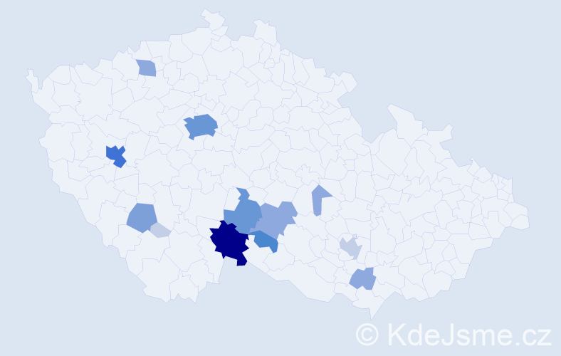 Příjmení: 'Vetýška', počet výskytů 43 v celé ČR