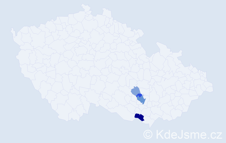 Příjmení: 'Bešter', počet výskytů 18 v celé ČR