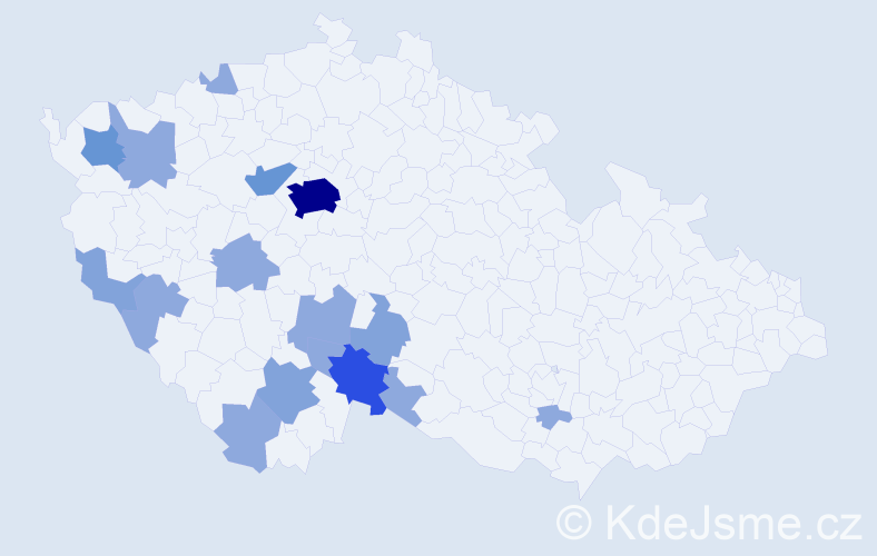 Příjmení: 'Mandelíček', počet výskytů 34 v celé ČR