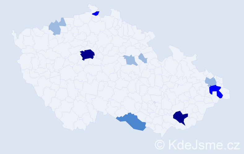 Příjmení: 'Kucer', počet výskytů 21 v celé ČR