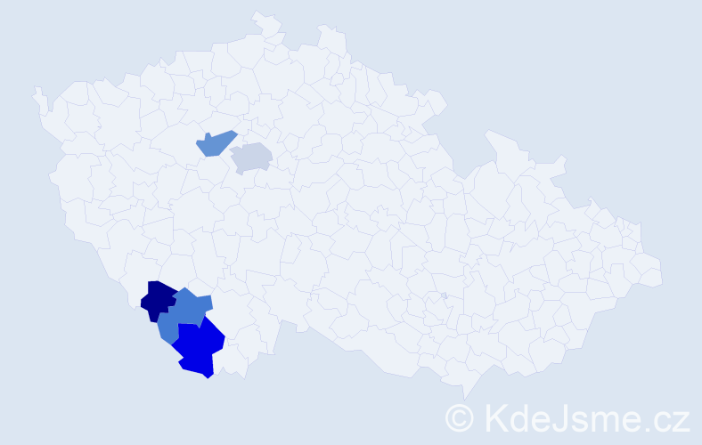 Příjmení: 'Henzelínová', počet výskytů 9 v celé ČR