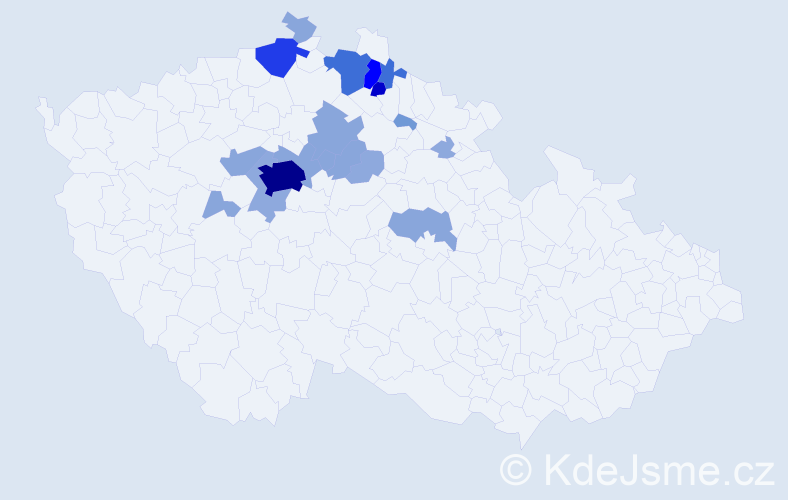 Příjmení: 'Číla', počet výskytů 62 v celé ČR
