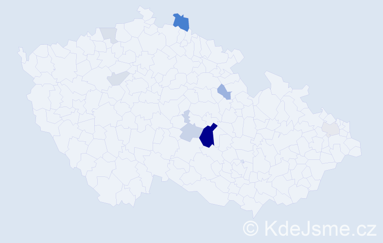 Příjmení: 'Mikla', počet výskytů 18 v celé ČR
