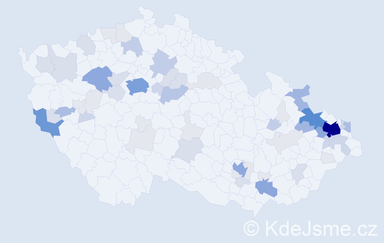 Příjmení: 'Hula', počet výskytů 215 v celé ČR