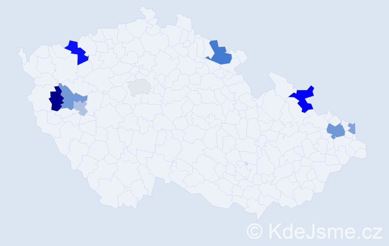 Příjmení: 'Mečár', počet výskytů 15 v celé ČR