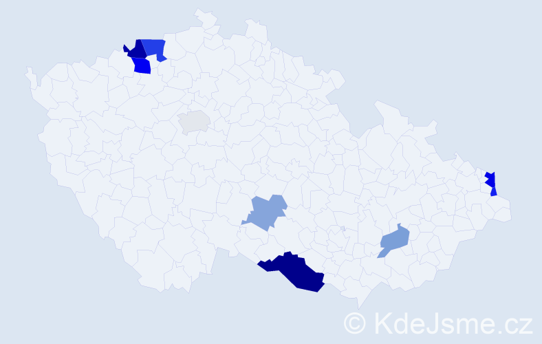 Příjmení: 'Pošvanc', počet výskytů 19 v celé ČR