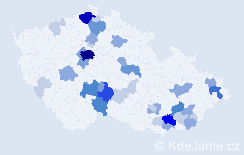Příjmení: 'Šohaj', počet výskytů 105 v celé ČR