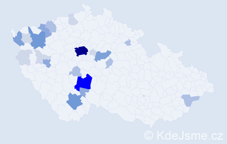 Příjmení: 'Kubka', počet výskytů 69 v celé ČR