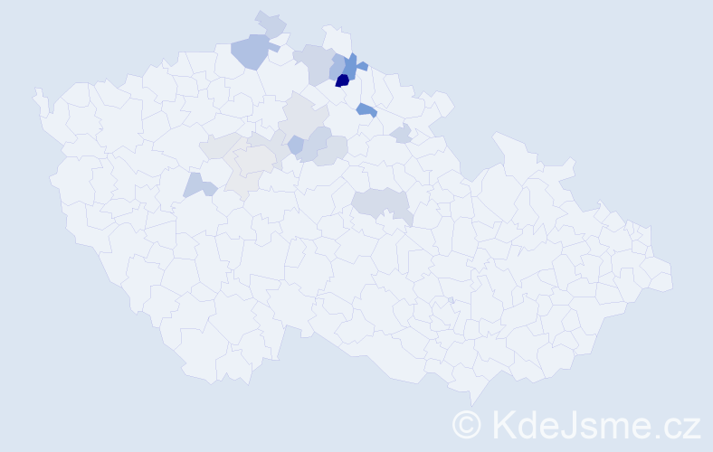 Příjmení: 'Číla', počet výskytů 63 v celé ČR