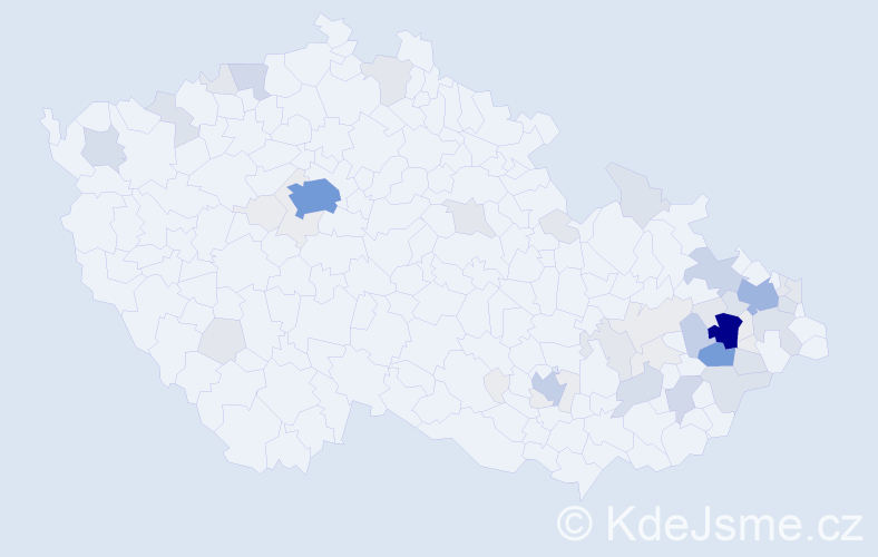 Příjmení: 'Hub', počet výskytů 224 v celé ČR