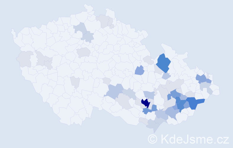 Příjmení: 'Kundera', počet výskytů 183 v celé ČR