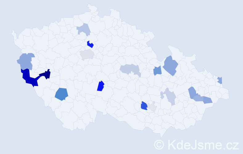 Příjmení: 'Kureková', počet výskytů 34 v celé ČR