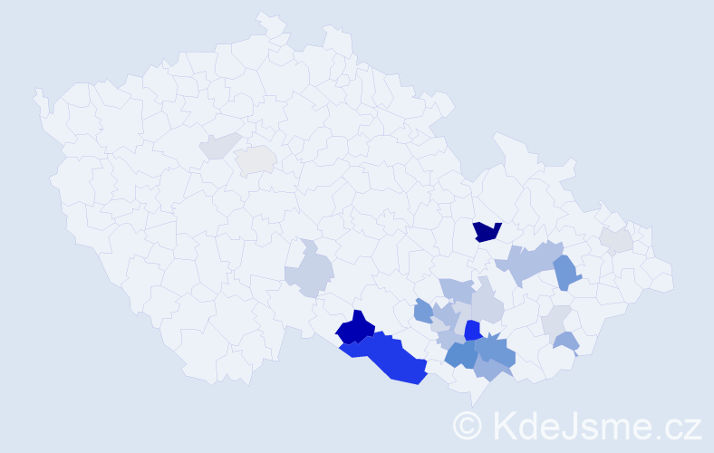 Příjmení: 'Vytopilová', počet výskytů 73 v celé ČR