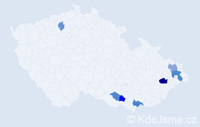 Příjmení: 'Moniaková', počet výskytů 18 v celé ČR