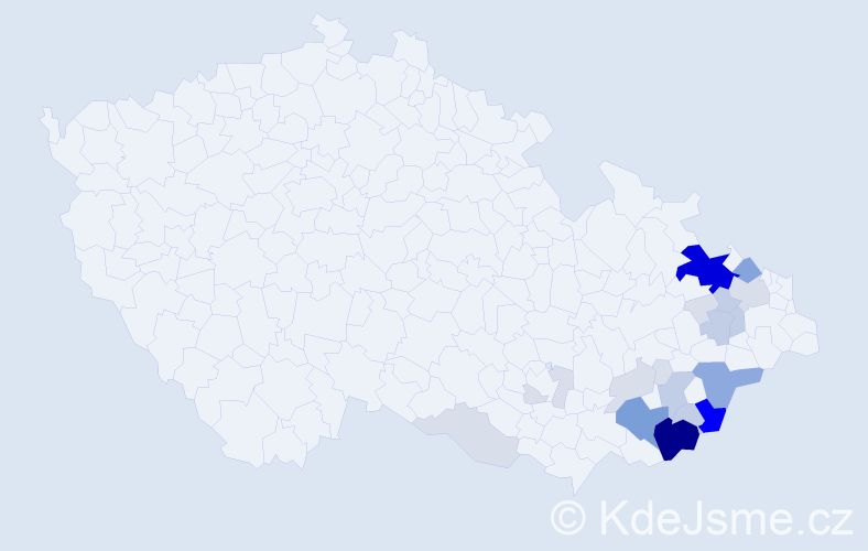 Příjmení: 'Cahlová', počet výskytů 87 v celé ČR