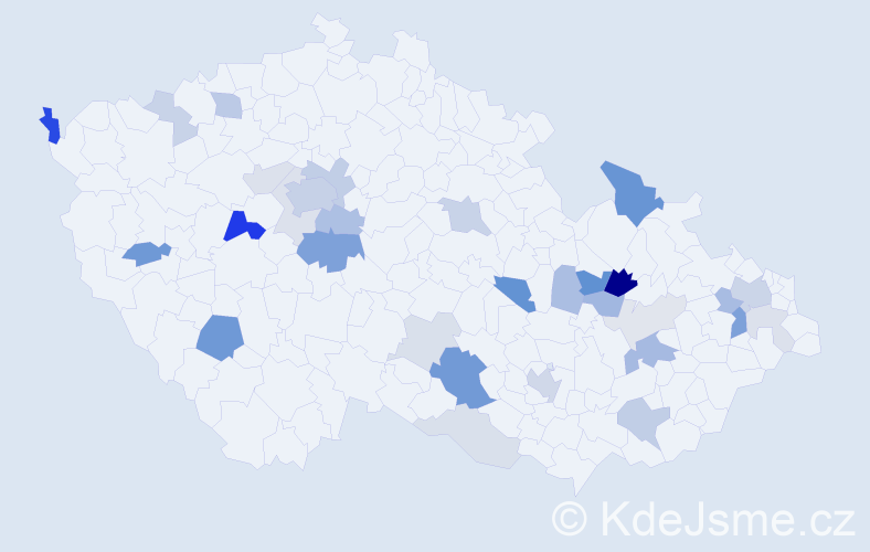 Příjmení: 'Mojdl', počet výskytů 87 v celé ČR