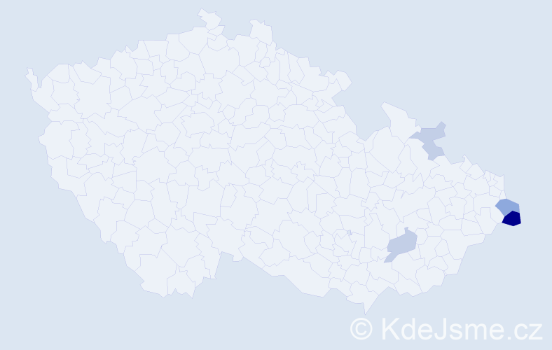 Příjmení: 'Kreželoková', počet výskytů 15 v celé ČR