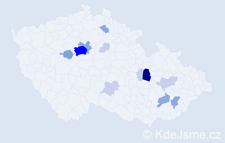 Příjmení: 'Bádal', počet výskytů 36 v celé ČR